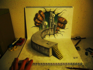Illustration for article titled Beautiful Sketches That Turn into 3-D Illusions on the Page